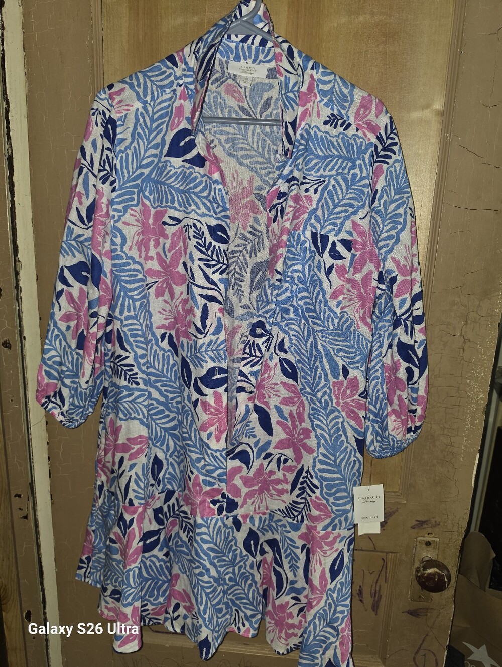 Lightweight Blue & Pink Floral Women’s Button-Front Deess